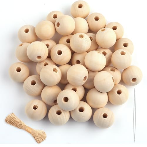 Holzkugeln mit Loch 20mm, 100 St&uuml;ck Holzperlen zum Auff&auml;deln mit Bastelseilen, Runde Holzperlen Natur, Unbehandelte Perlen Holz f&uuml;r basteln DIY Schmuck Armband Halskette