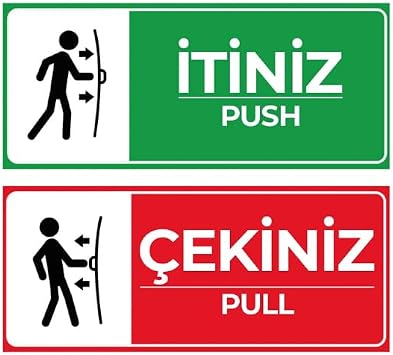 İtiniz Çekiniz Kapı Uyarı Etiketi Arkası Yapışkanlı Sticker 2 Adet