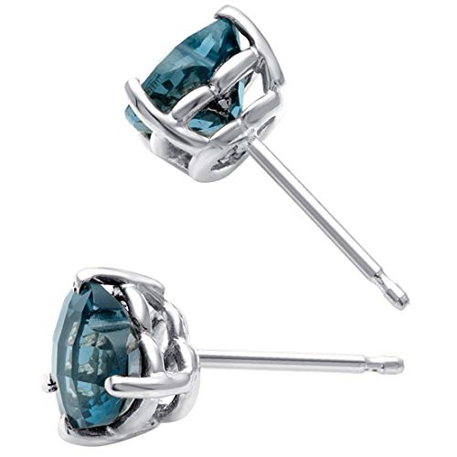 Peora Solid 14K White Gold London Blue Topaz Heart Stud Earrings for Women, Genuine Gemstone Solitaire Studs, 6mm, 2 Carats total, Friction Back, December Birthstone Earrings, Gold Studs3