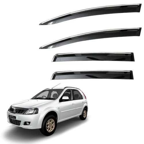 Image of CAR SAAZ Unbreakable Chrome Smoke Door Visor for Verito (2016-2019)| Premium Sun, Rain Wind Deflector Chrome Strip Side Door Rain Visor - Set of 4 Pcs