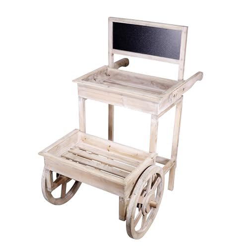 Alpine Corporation 34" Tall Indoor/Outdoor Wooden 2-Tier Plant Display Stand with Chalkboard and Wheels by Alpine Corporation - Image 5