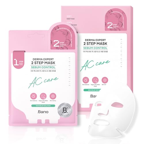 Bano Derma Expert 2 Step Sebum Control Face Mask – 2 in 1 Soothing Sheet & Sleeping Mask with Salicylic Acid, Niacinamide & Hyaluronic Acid | Support Glow for Glass Skin | Korean Skincare | 7 Sheets