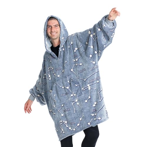 Kangurone Manta Sudadera con Capucha, de Felpa, Oversize, Hoodie Glow, Bata con Capucha, 100% Microfibra, Azul, Talla Adulto, 90x95cm. Regalo Mujer, batamanta, Manta Sofa, Sudadera Manta