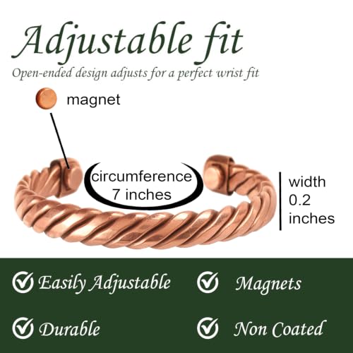 Image of Touchstone Copper magnetic bracelet Tibetan style. Hand forged with solid and high gauge pure copper. Twisted rope look.
