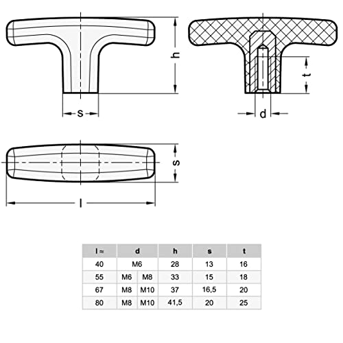 Ganter Normelemente T-Handles, Furniture Handles, Cabinet Handles, Drawer Handles, GN 563-80-M8, Plastic, Handle 80 mm - Image 2