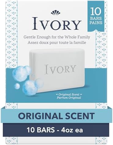 Ivory Gentle Bath Bar Soap, Safe for Entire Family, Free of Dyes and Heavy Perfumes, Original Scent, 4 oz (10 Count)