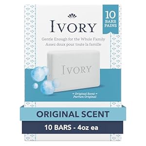 Ivory Gentle Bath Bar Soap, Family Pack, Designed for Whole Family, 99.44% Pure Formula w/ Plant-Based Cleansers, Made Without Heavy Perfumes, Parabens or Phthalates, Original Scent, 4.0 oz (10 Count)