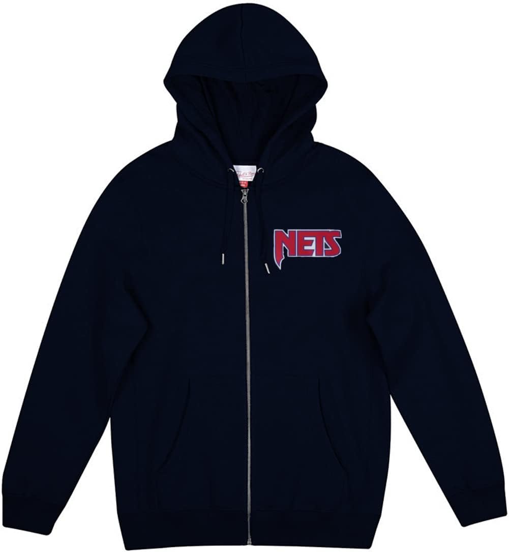 Mitchell & Ness New Jersey Nets Heavyweight Fleece Long Sleeve Full Zip Hoodie (Large) Navy