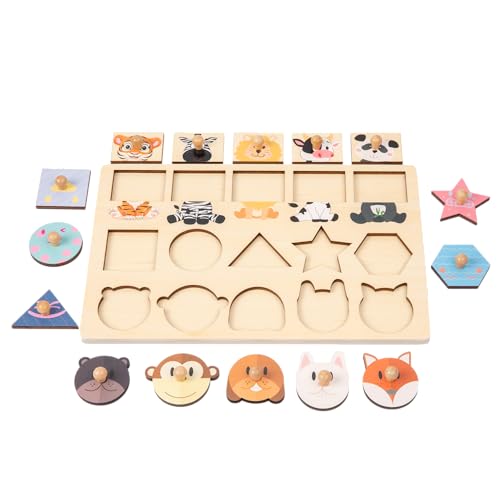 Image of Adena Montessori Jumbo Knob Animal Shape Puzzle, 1 Year Toddler | Safe wood, Large knob animal shapes. Builds color & shape recognition, fine motor & matching. Easy grip.