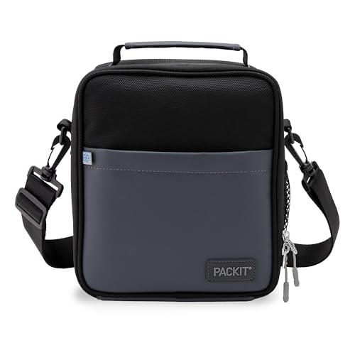 PackIt Lancheira vertical congelável, preta/cinza, projetada com tecnologia ECOFREEZE+: proteção de