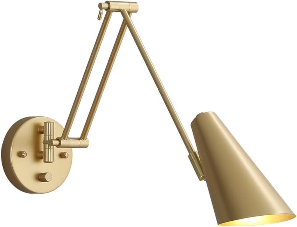 FZQSXAZU Dimmerable Gold Wall Lamp Adjustable Swing Arm Modern Simple LED Sconce for Indoor Use Stylish Decorative Lighting Fixture Perfect Living Room & Bedroom.