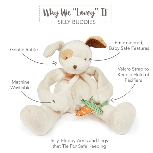 Image of Bunnies By The Bay Skipit Puppy Silly Buddy - Animal Pacifier Holder Plush Toy with Velcro Loop Attachment - 10 inch (25cm) Size