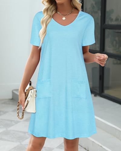 Image of CHICGAL Summer Dresses for Women V Neck Short Sleeve Casual Loose T Shirt Sundress Beach Cover Ups with Pockets 2026