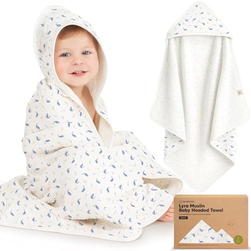 KeaBabies asciugamano in mussola con cappuccio per bambine e bambini - asciugamano con cappuccio in 100% cotone biologico per neonati e bambini, morbido e assorbente con cappuccio (Whale Bay)