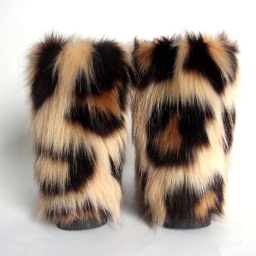Women Faux Fur Boots Furry Plush Winter Fashion Shoes Fluffy Warm Snow Boots Mid-Calf Comfortable Outdoor Flat4