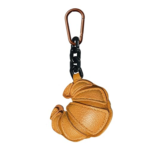 VITITRAN Leather Brown Croissant Keychain, Fashin Bread Bag Charm, Cute