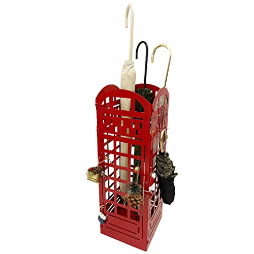 DiliVing Umbrella Rack Stand Metal,Cane Stand Rack,Walking Stick Holder, Decorative Red Telephone Booth Umbrella Stands Indoor Organizer for Front Door, Outdoor