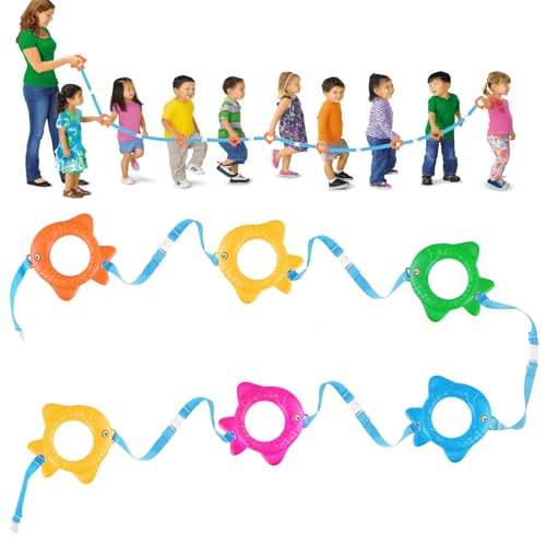 TOFFCAEA Toddler Walking Rope Preschool Safety Line with Handles Colorful Detachable Transition Rope for Daycare and Kindergarten Kids (Patterned Fish 6 Ring)