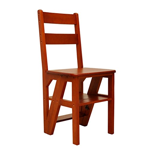 ZHDWM Solid Wood Ladder Chair Multifunctional Wooden Ladder Chair Foldable Shelving Ladder With 4 Steps For Home Decoration And Library Folding chair (Color : Brown)