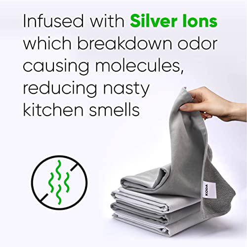 Koda Premium Silver Infused Kitchen Towels - 100% Organic Cotton Dish Towels - Odor Controlled Tea Towels (Pack Of 4) Absorbent Kitchen Hand Towels Gray #TOP2