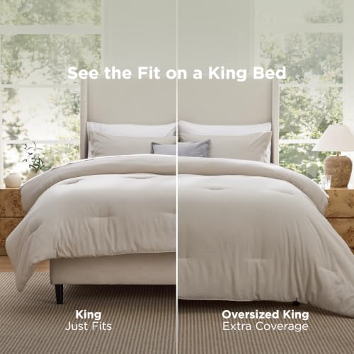Image of Bedsure King Size Comforter Set - Beige King Comforter Set, Soft Bedding for All Seasons, Cationic Dyed Bedding Set, 3 Pieces, 1 Comforter (104 inchx90 inch) and 2 Pillow Shams (20 inchx36 inch+2 inch)