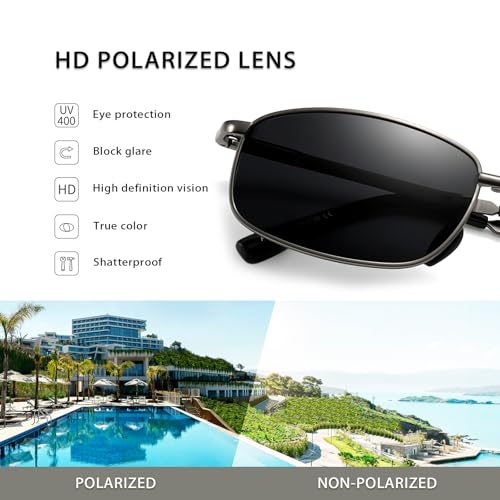SUNGAIT Folding Rectangular Sunglasses for Men: Metal Lightweight Portable Foldable Pocket Polarized Sun Glasses UV4004