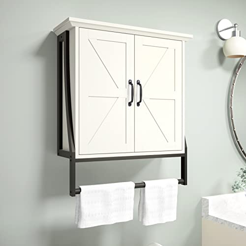 Mxarltr Bathroom Cabinet Wall Mounted, Bathroom Wall Cabinet Above Toilet, 2 Barn Door Wall Cabinet For Bathroom Storage Wall Hanging Medicine Cabinet With Towel Bar (Cream White) #TOP1