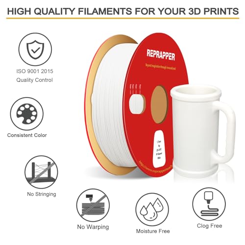 Image of Reprapper Polypropylene PP Filament, Semi-Flexible Ultra Tough Filament 1.75mm 3D Printer Filament for 3D Printing (± 0.03mm) 2.2lb (1kg), 5pcs Build Sheet Included, White