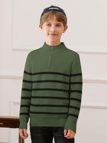 Haloumoning Boys Striped Quarter Zip Sweater Kids Fashion Long Sleeve Knit Pullover Sweaters Tops 5-14 Years2