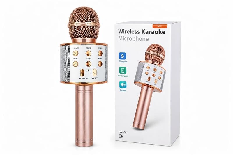 Image of Wireless Karaoke Microphone with Speaker | Handheld Bluetooth Mic for Singing with Echo Effect, 5 Magic Voice Modes, Music Sync LED & 1800mAh Rechargeable Battery (Q37-Multi)