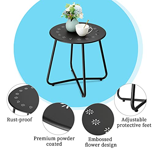 danpinera Outdoor Side Tables with Flower Cut Outs, Weather Resistant Steel Patio Side Table, Small Round Outdoor End Table Metal Side Table for Patio Yard Balcony Garden Black by danpinera - Image 5