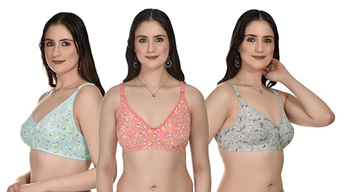 Image of Full Coverage Non Padded Wire Free Daily Use Regular Printed Bra for Women and Girls in Multicolor