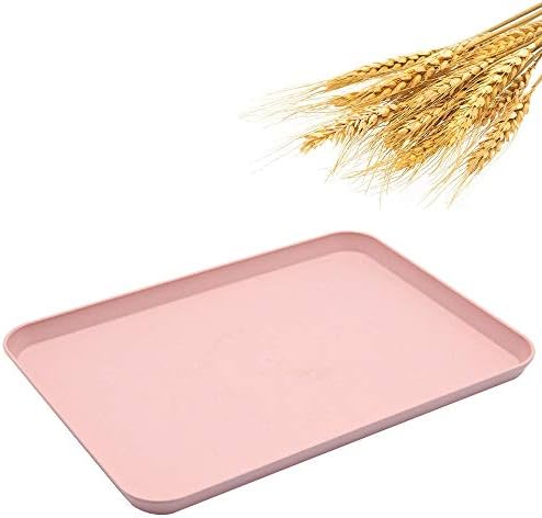 Dinner Tray, Unbreakable Lunch Tray, Decorative Food Serving Tray, Coffee Table Tray, Wheat Straw Tray Tea Platter for Couch, Party, Dining, Picnic, Snack, Appetizer (Pink)