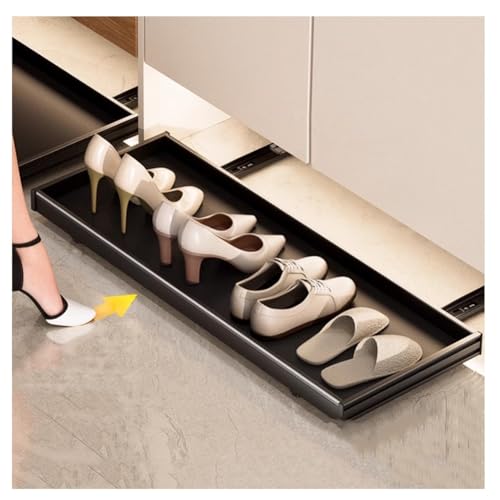 Estante deslizante extraíble para guardar zapatos debajo de la cama que ahorra espacio, estante para zapatos de entrada, solución de almacenamiento inferior (negro, 61 x 46 cm)
