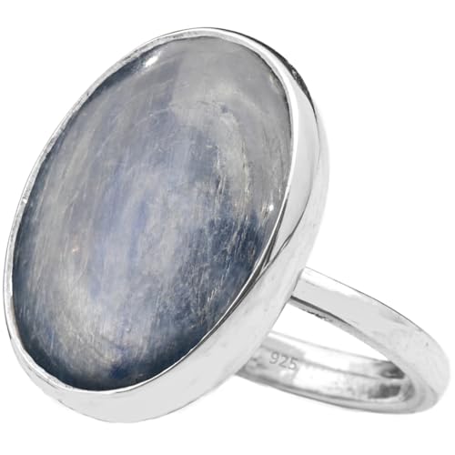 Natural Kyanite Crystal Ring Anti-Tarnish 925 Sterling Silver Oval Solitaire Gemstone Dainty Cancer Serenity Statement Ring Handmade Turkish Fine Jewelry