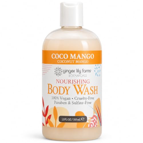 Image of Ginger Lily Farms Botanicals Body Wash, 12oz, Coco Mango | 100% Vegan & Cruelty-Free | Nourishing Bath & Shower Gel for All Skin Types