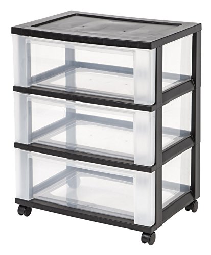 IRIS 3-Drawer Wide Cart, Black