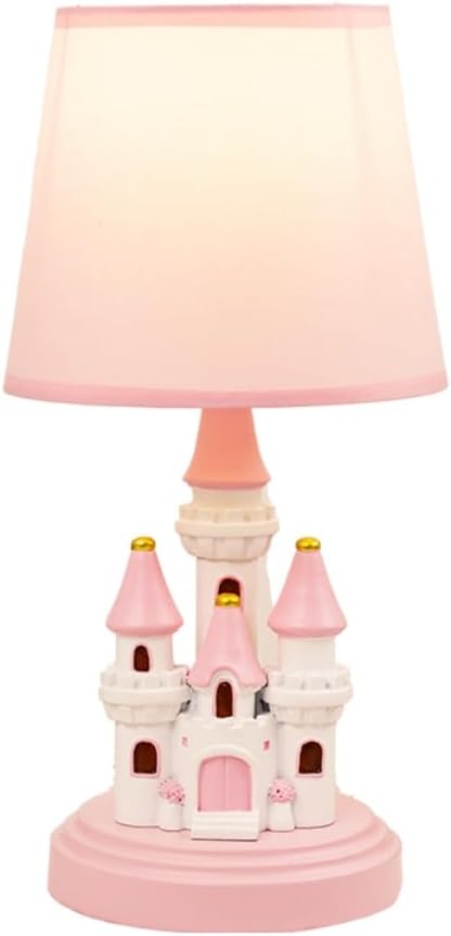 Ecliptix Kids Table Lamp, Adorable 14 Inch Castle Style Kids Desk Lamp, Pink Bedside Lamp Ideal for Girls Bedroom Decor, Includes LED Bulb