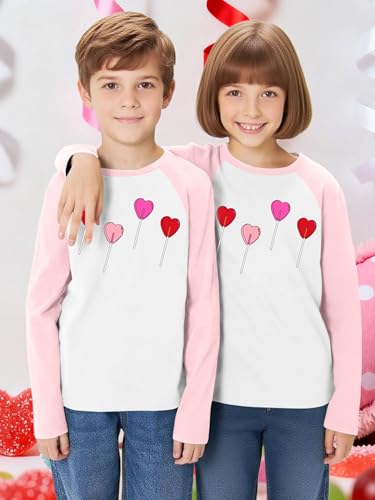 Image of Girls Valentine Shirts for Kids Valentines Heart Graphic Tshirts Casual Long Sleeve Shirts Love Heart Tee