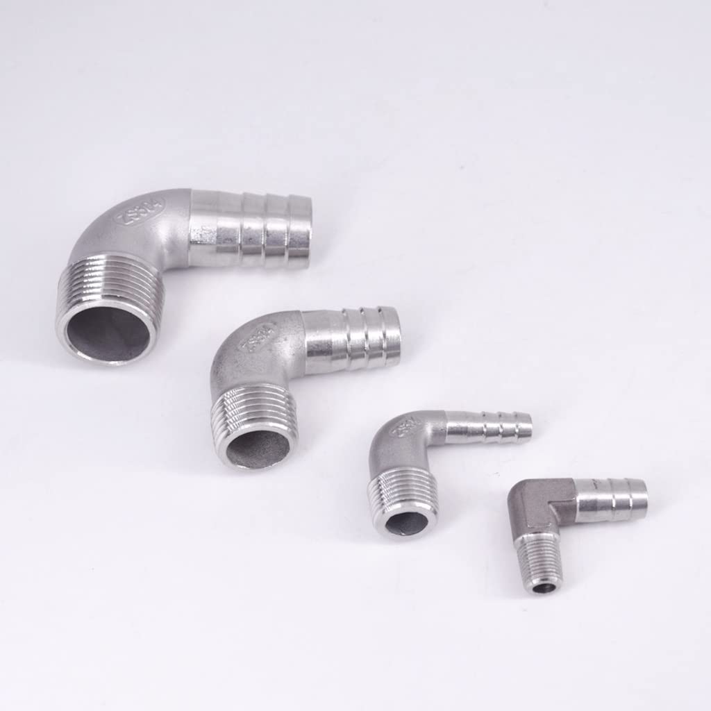 Conector de Manguera 1 Pieza de Conector de Tubo de Codo, Conector de Manguera Macho BSP de 90 Grados, Conectores de Tubo de Acero Inoxidable 304(1l2 BSP To 8mm)