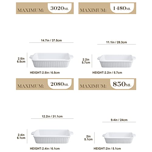 Miniatura 2 de Malacasa Serie Bake.Beka, Set De 4 Fuentes Para Horno, Molde De Horno Para Platos Ideales Para Lasañas, Pasteles, Tapas, Porcelana