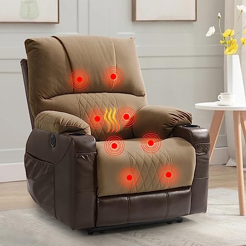 Yuuyee Recliner Chair, Reclining Chair With Heating, Massage Function, Upholstered Sofa Fit The Lumbar Curve, The Dual Material Matching Design Of Power Recliner Maximizes The Use Comfort (Beige) #TOP9