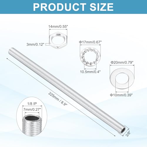Image of MECCANIXITY 35Pcs 8.9 inch Lamp Pipe Kit with Nuts Washers 1 /8IP Thread Fasteners Assortment for Chandelier Ceiling Light Repair Assembly DIY Hardware