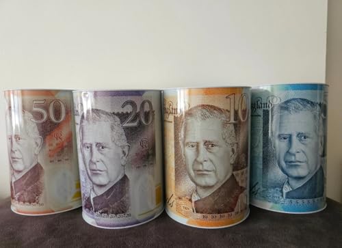 2 X Sterling Bank Note MONEY TIN -Piggy Bank, Coin Tin, Cash Tin, Savings Tin, Money Box, Birthday Money, Holiday & Christmas Fund (Set of 2 RAMDON))