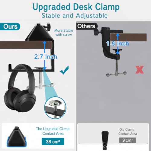 Image of BROLAVIYA Heavy Duty Desk Clamp Mount with Headphone Hook, Metal Table C Clamp Base, Universal Mic Boom and Scissor Base for Scissor Arms, Low Profile Arms, Fits Up to 2.36 inch 6cm Thickness