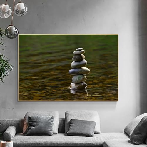 Peinture pierres zen salon tableau paysage naturel eau toile décoration moderne 60x80