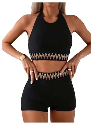 SweatyRocks Women's 2 Piece Swimsuit Halter High Waisted Bikini Bathing Suit Swimwear
