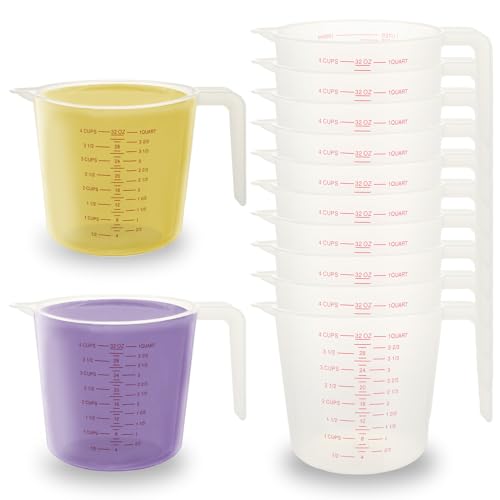 AKOLAFE 12PCS 4 Cup Measuring Cup Set Beaker Measuring Cups Plastic 32 Ounce Oil Measuring Container Large 1 Quart Measuring Jug Measure & Mixing Pitcher with Spout & Handle for Liquid Kitchen Baking