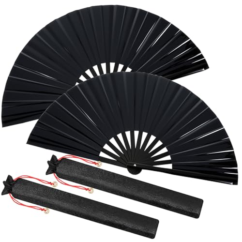 Image of Maitys Large Rave Fan Folding Handheld Fans 13'' Clap Fans for Line Dancing Clack Fan Holographic Festival Accessory for Martial Art Gift Performance, Includes 2 Pouch
