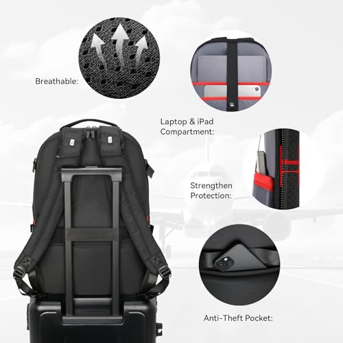 CROSSGEAR Travel Carry On Backpack for Men, 40L Expandable Large Laptop Backpack, Fit 17.3 Inch Computer, TSA-Friendly Luggage Airline Approved, Water Resistant, Business Commute Work Daypack, Black
